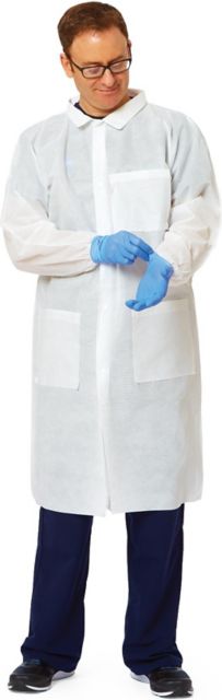Disposable Knit-Cuff Multilayer Lab Coats with Traditional Collar Size Large